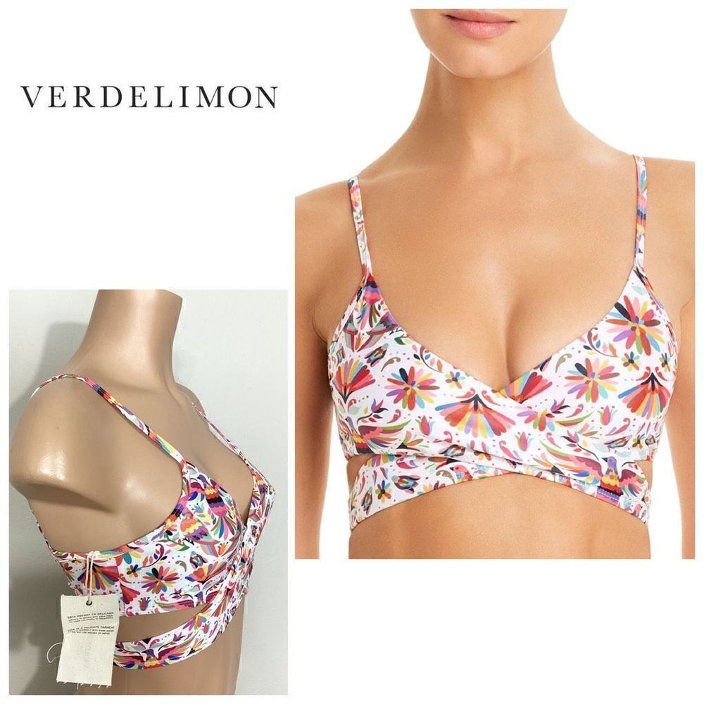 New. Verdelimon floral/bird wrap bikini top. Medium. Retails $198